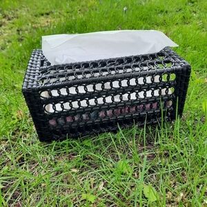 Vintage black boho woven wicker tissue box holder